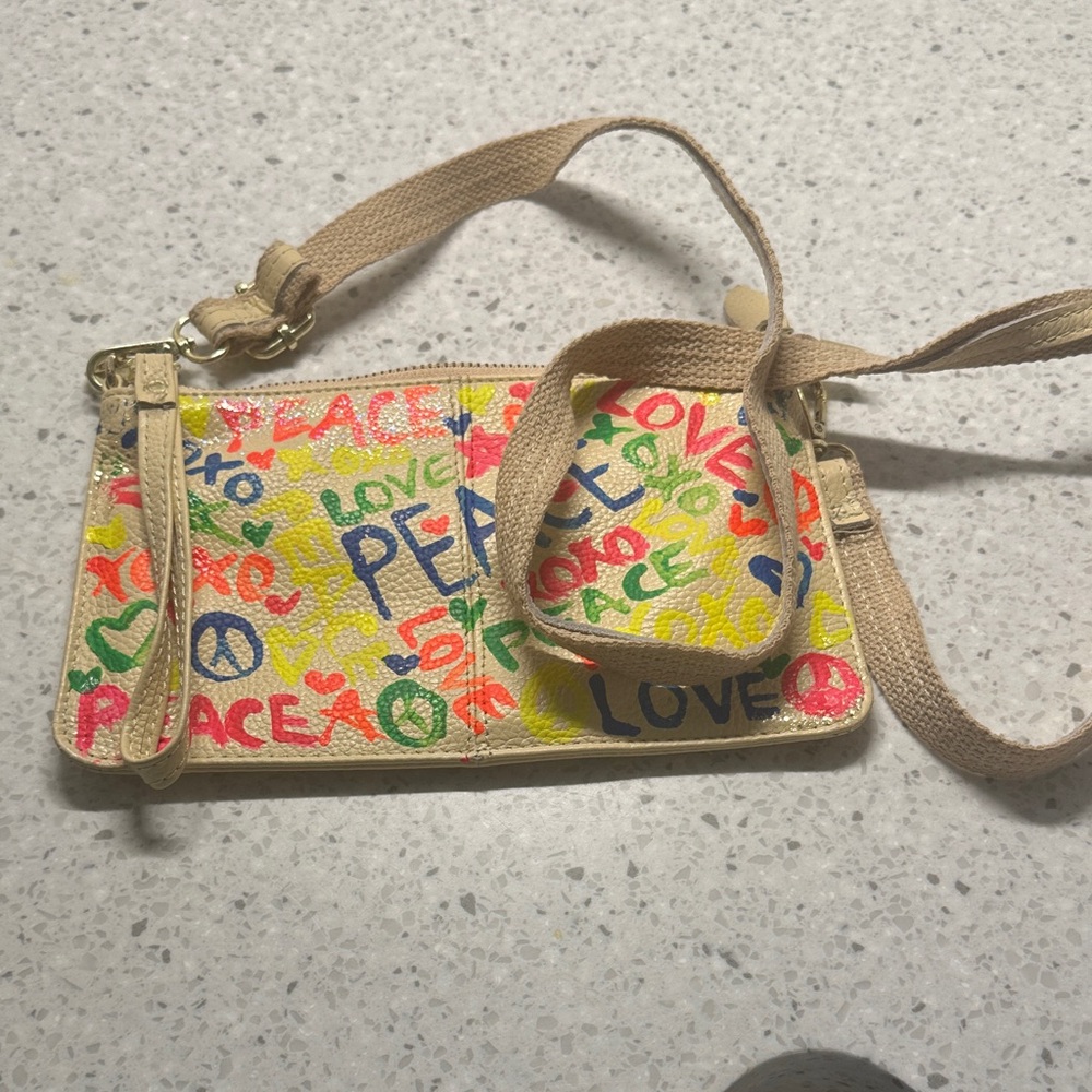 Handmade by artist Colorful Peace and Love Crossbody Bag